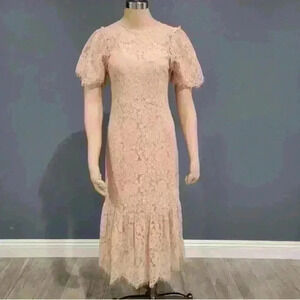ZARA pink lace maxi long dress- Perfect for Bridesmaids or wedding - zip up back